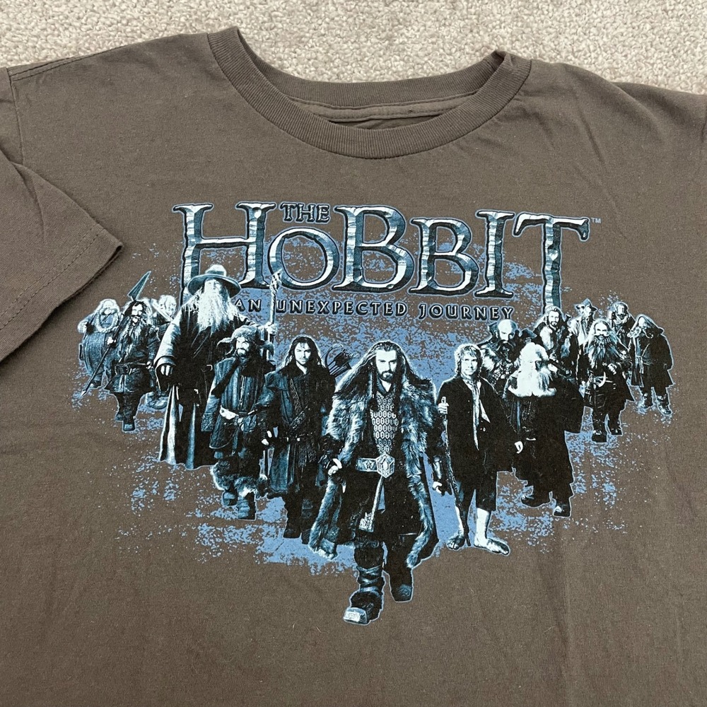 The Hobbit Mens Medium An Unexpected Journey Brown Graphic Tee Shirt Lotr Nerd